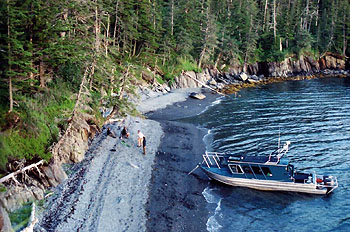 Epic Charters Boat on a Prince William Sound Bay Beach